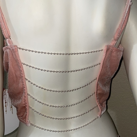 Blush Velvet Tank Top w Pearl Back straps Velvet Crop Top Tank Top Rare Sexy 🆕 - Picture 5 of 11